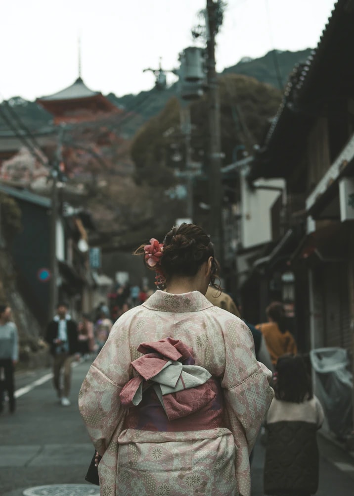 Kimono with an obi belt