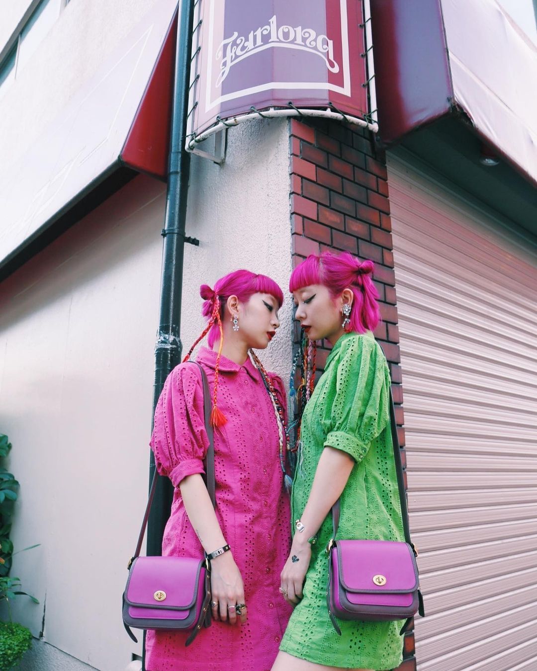 japanese street fashion - pink green one-piece