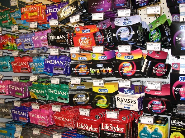 Condoms packs in a store