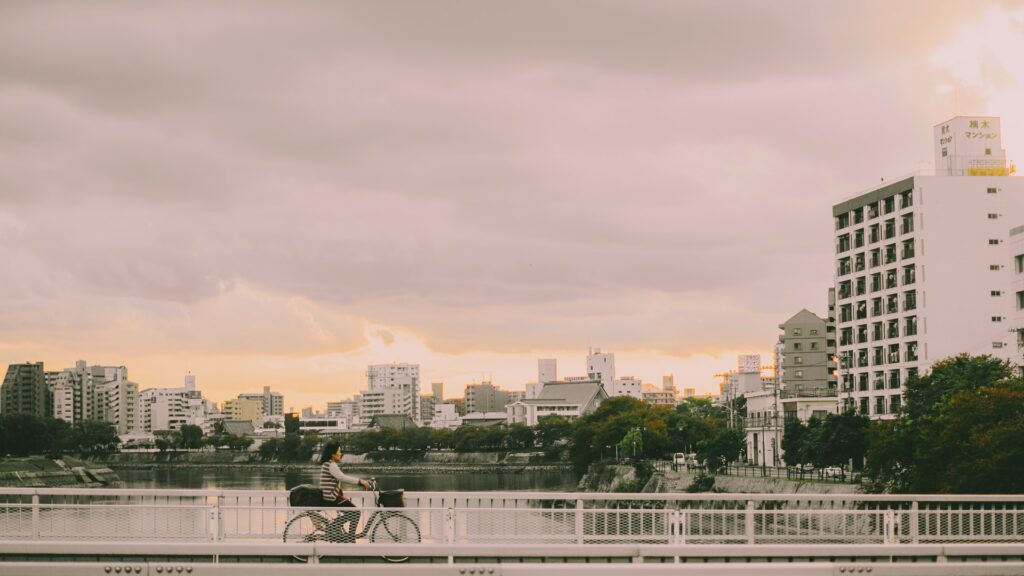 Cycling in Japan - cycling along a bridge