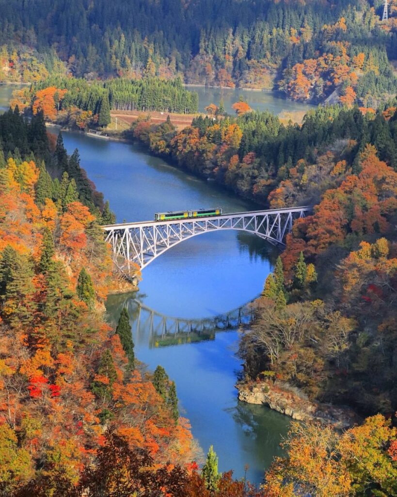 First Tadami River Bridge - autumn foliage