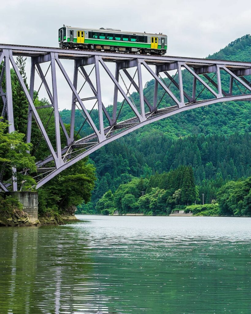 First Tadami River Bridge - passing train