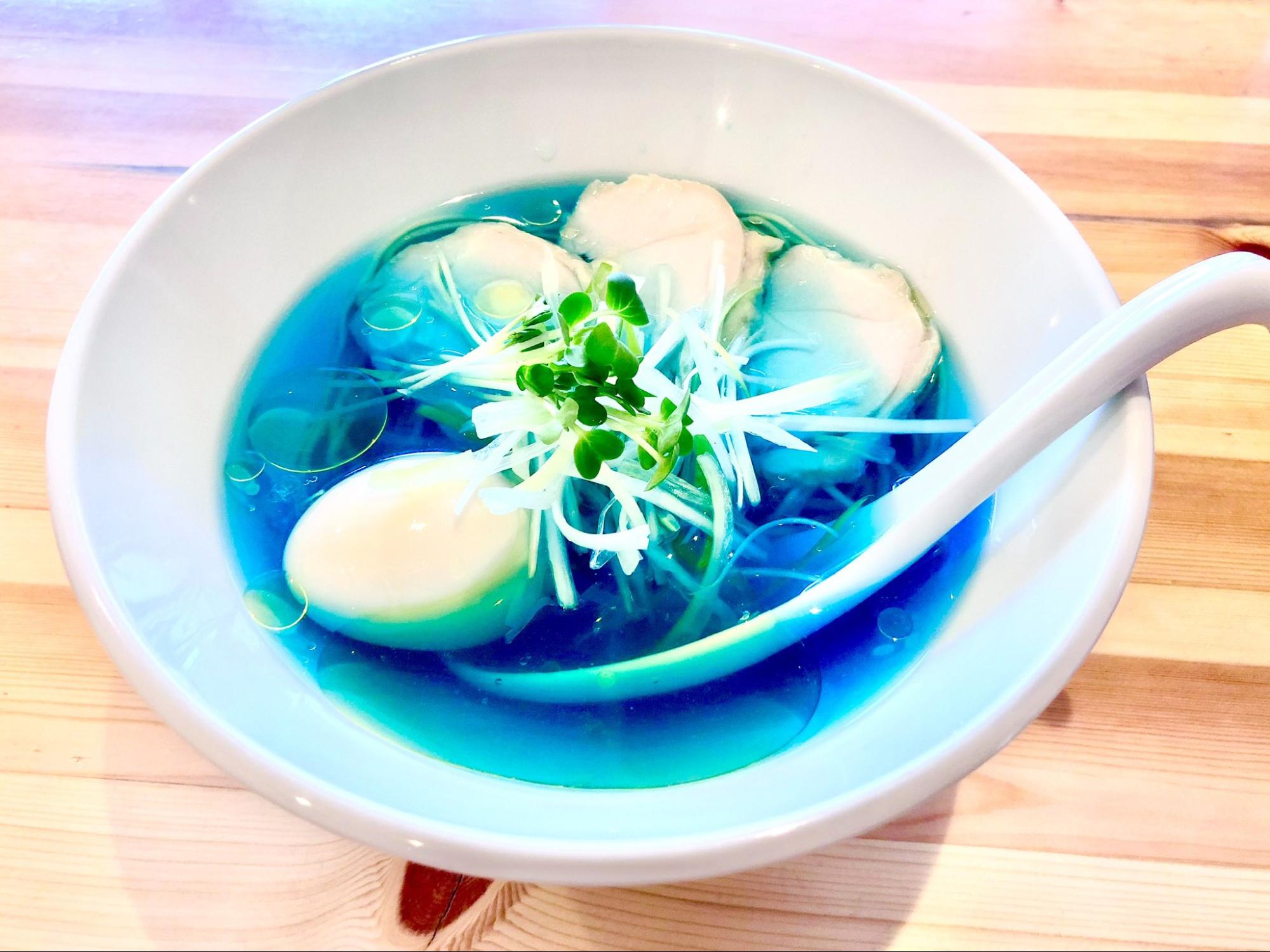 Blue Noodle Broth - clear chicken soup blue
