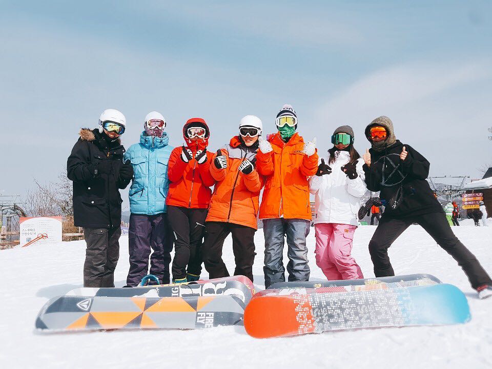 Snowboarding with friends