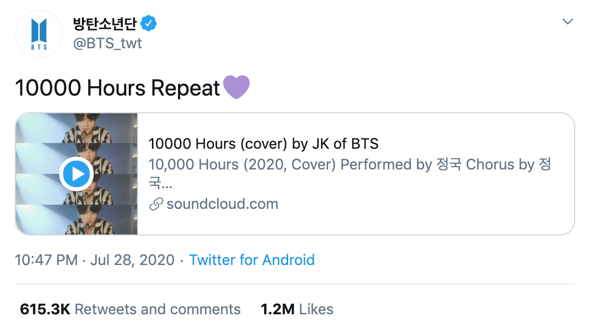 BTS Jungkook 10000 Hours Cover - reupload tweet