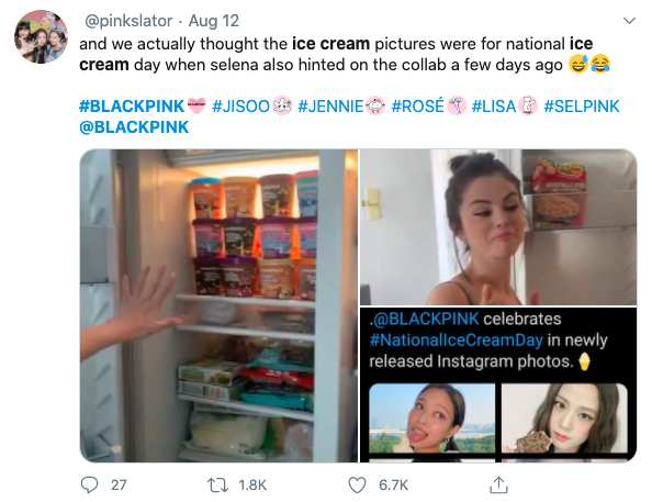 Selena Gomez and BLACKPINK - Fans speculating about Selena Gomez's ice cream posts