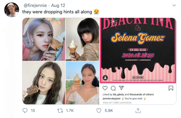 Selena Gomez and BLACKPINK - Fans speculating about BLACKPINK's ice cream posts