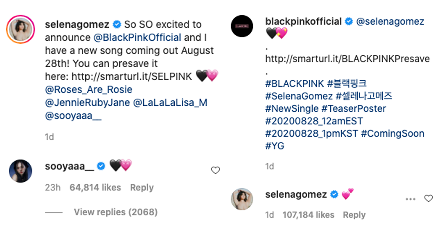 Selena Gomez and BLACKPINK - Selena's and BLACKPINK's official announcements