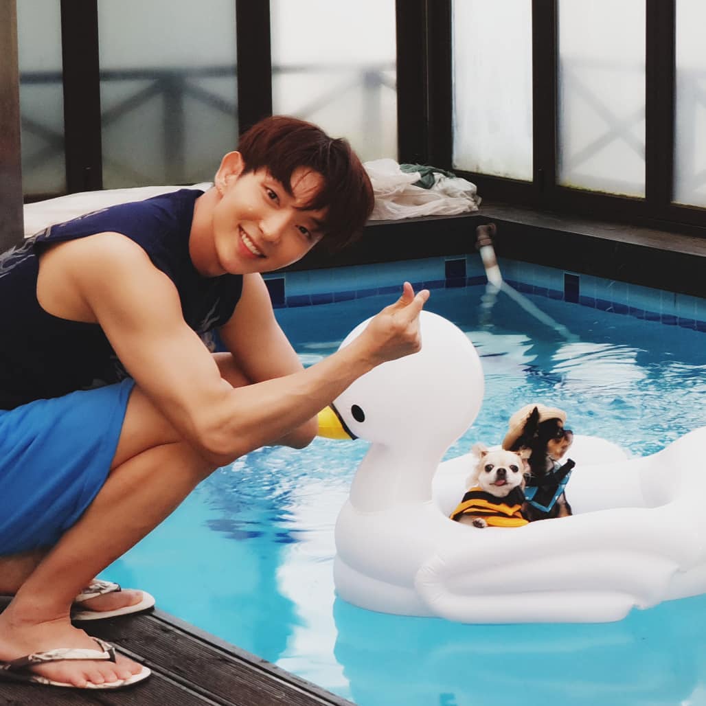 Lee Joon-gi Flower Of Evil dogs in pool