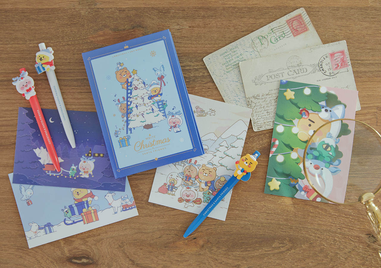 Kakao Friends Christmas - Christmas Card Book Set, Christmas Gel Pen Set