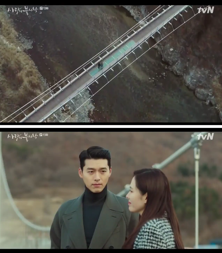 Korean drama filming locations - Crash Landing On You - Hantan River Sky Bridge 포천한탄강하늘다리 depicted in the drama 