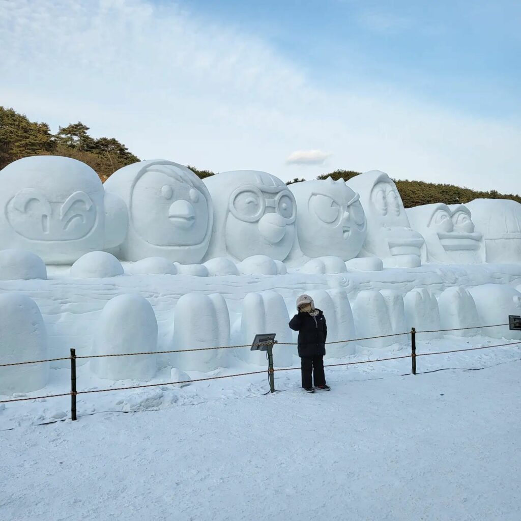 Chilgapsan Ice Fountain Festival - cartoon ice sculptures