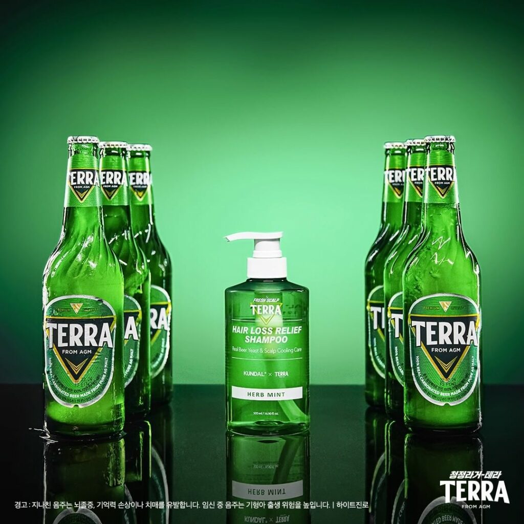 beer shampoo - advertisement photoshoot with shampoo and terra glass bottle beer