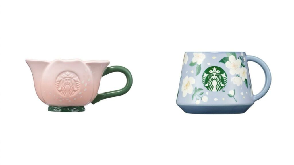 starbucks korea 2022 spring - cherry blossom bud ceramic mug & blooming blue handle mug
