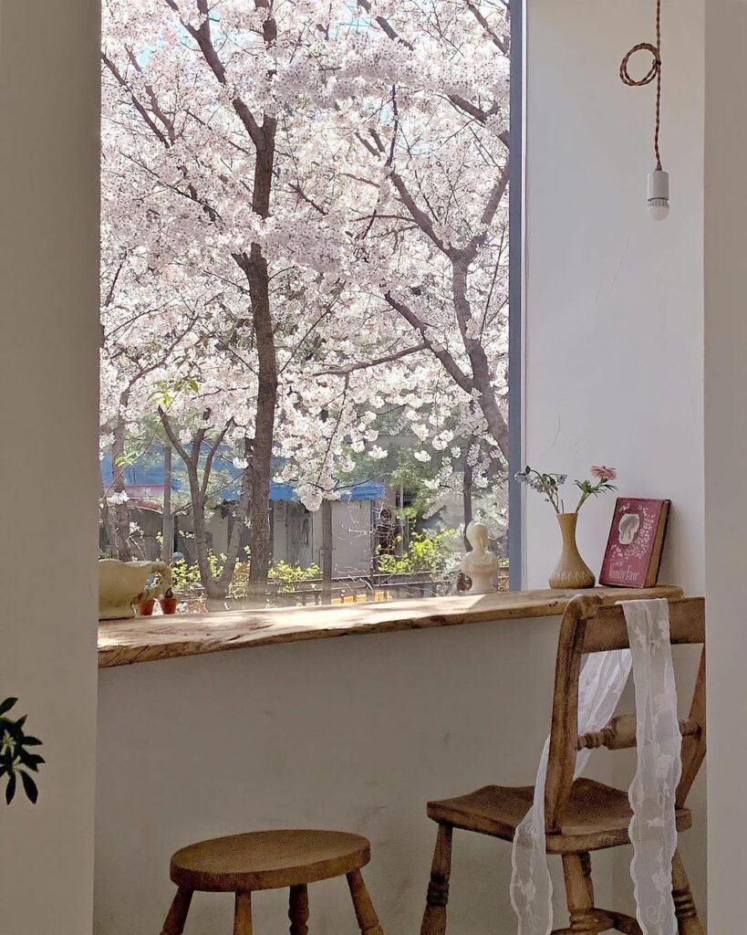 Cherry blossom cafes in Korea - Dear Moment cafe rustic interior