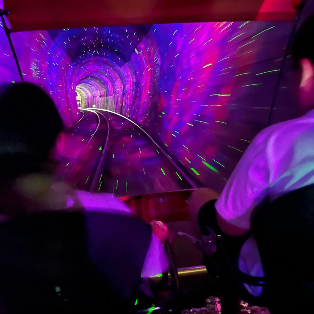Gangchon Rail Park - LED light with pitch black tunnels 