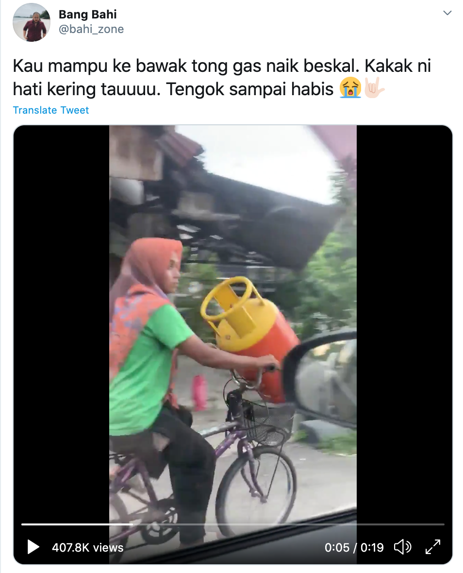 woman cycling gas canister