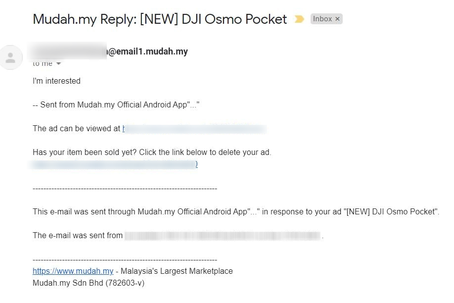 Buyer scammer on Mudah my who paid extra RM950 - email