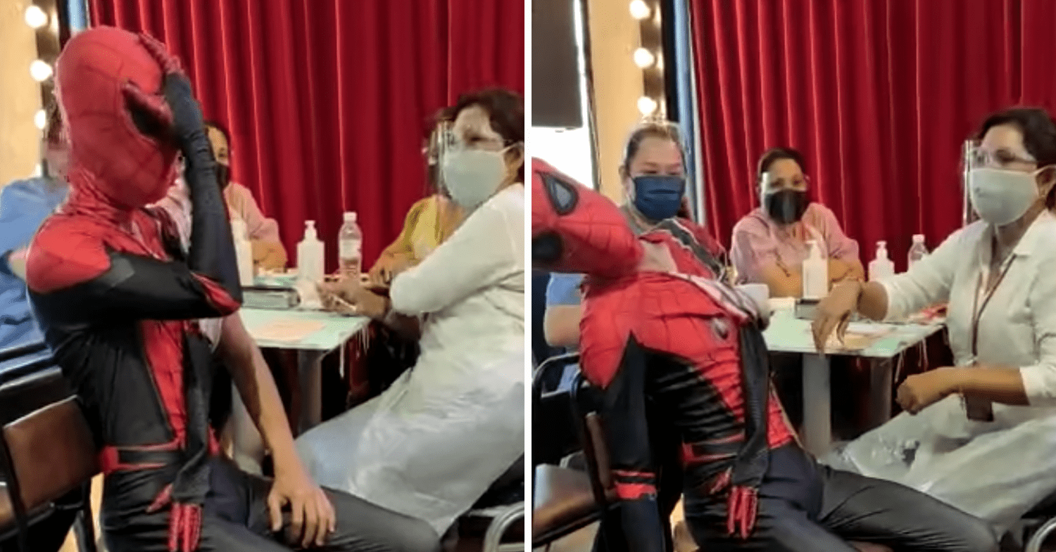 Malaysians wear costumes to vaccination - Spider Man