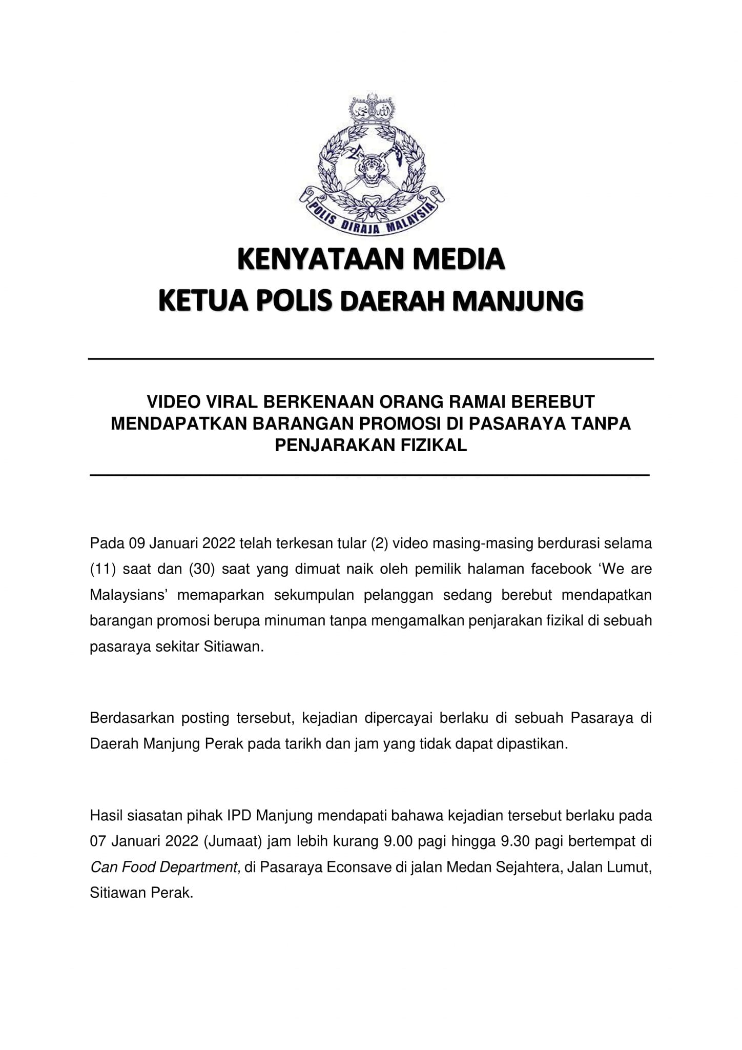 Perak Econsave police statement