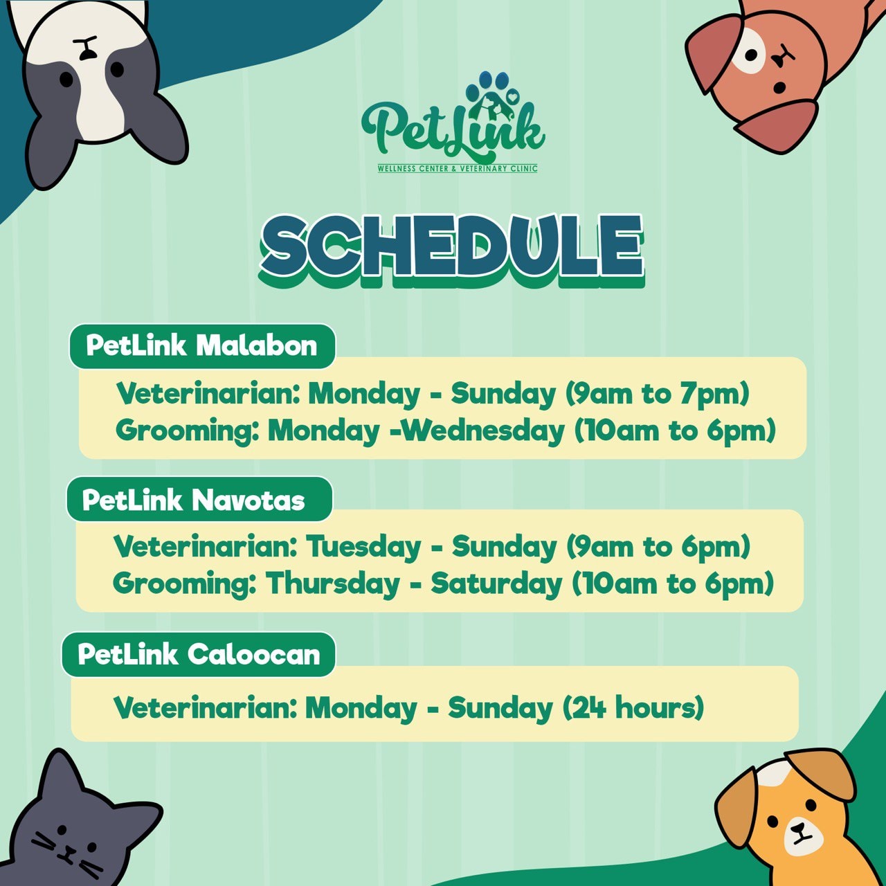 Schedule of PetLink's branches
