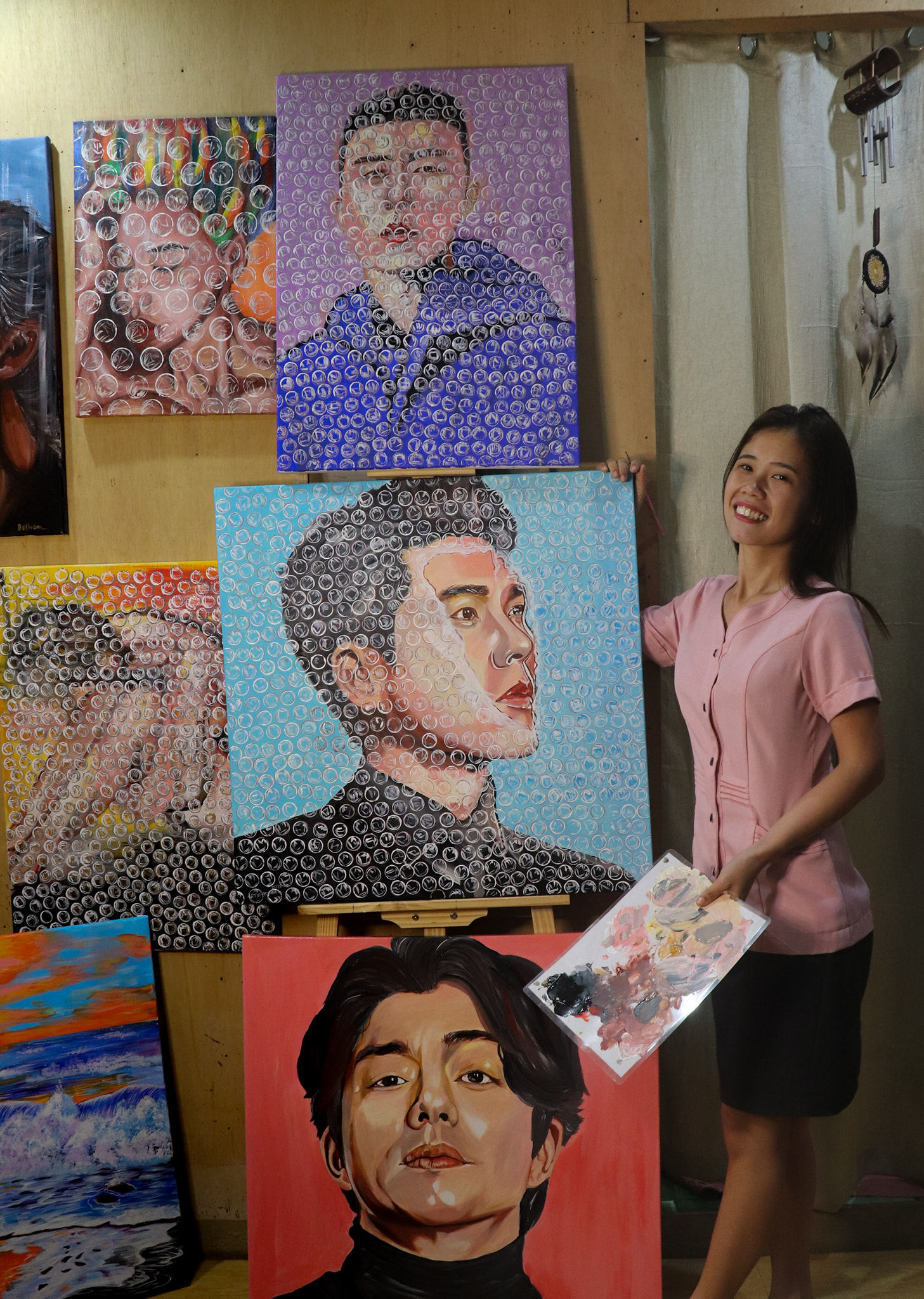 Bubble wrap effect paintings -Dacuma’s portraits of Korean actors Park Seo Joon, Hyun Bin, and Gong Yoo 