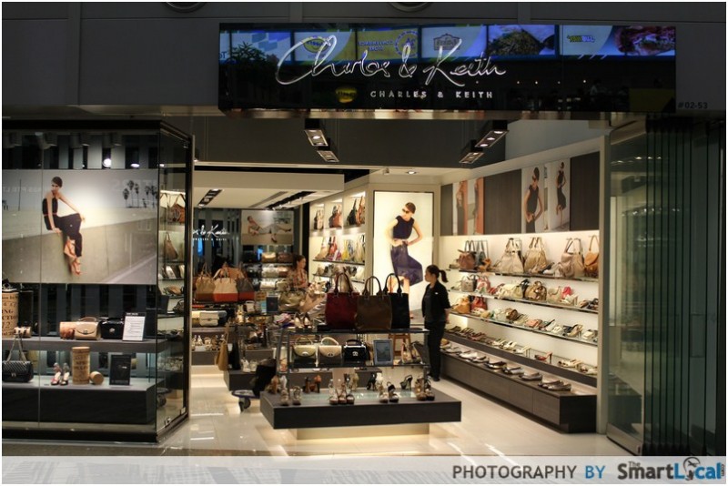 Interior view of CHARLES & KEITH store in Changi Airport. It was