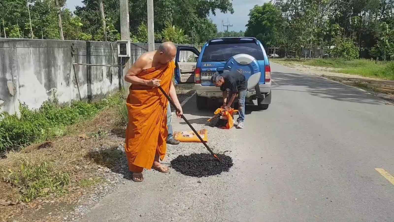 Monk Helps Locals Fix Bumpy Road