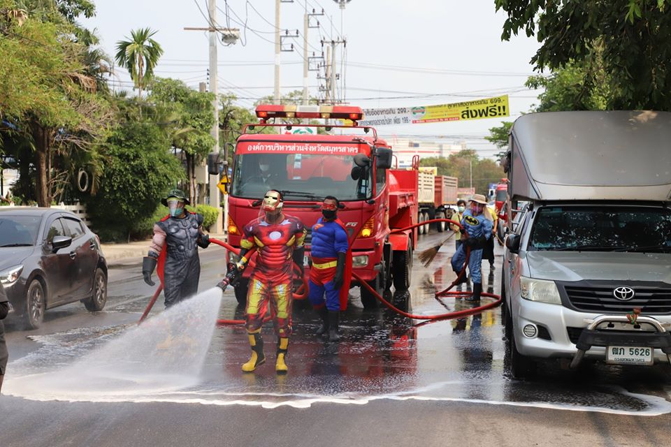Thai superheroes clean streets during COVID-19
