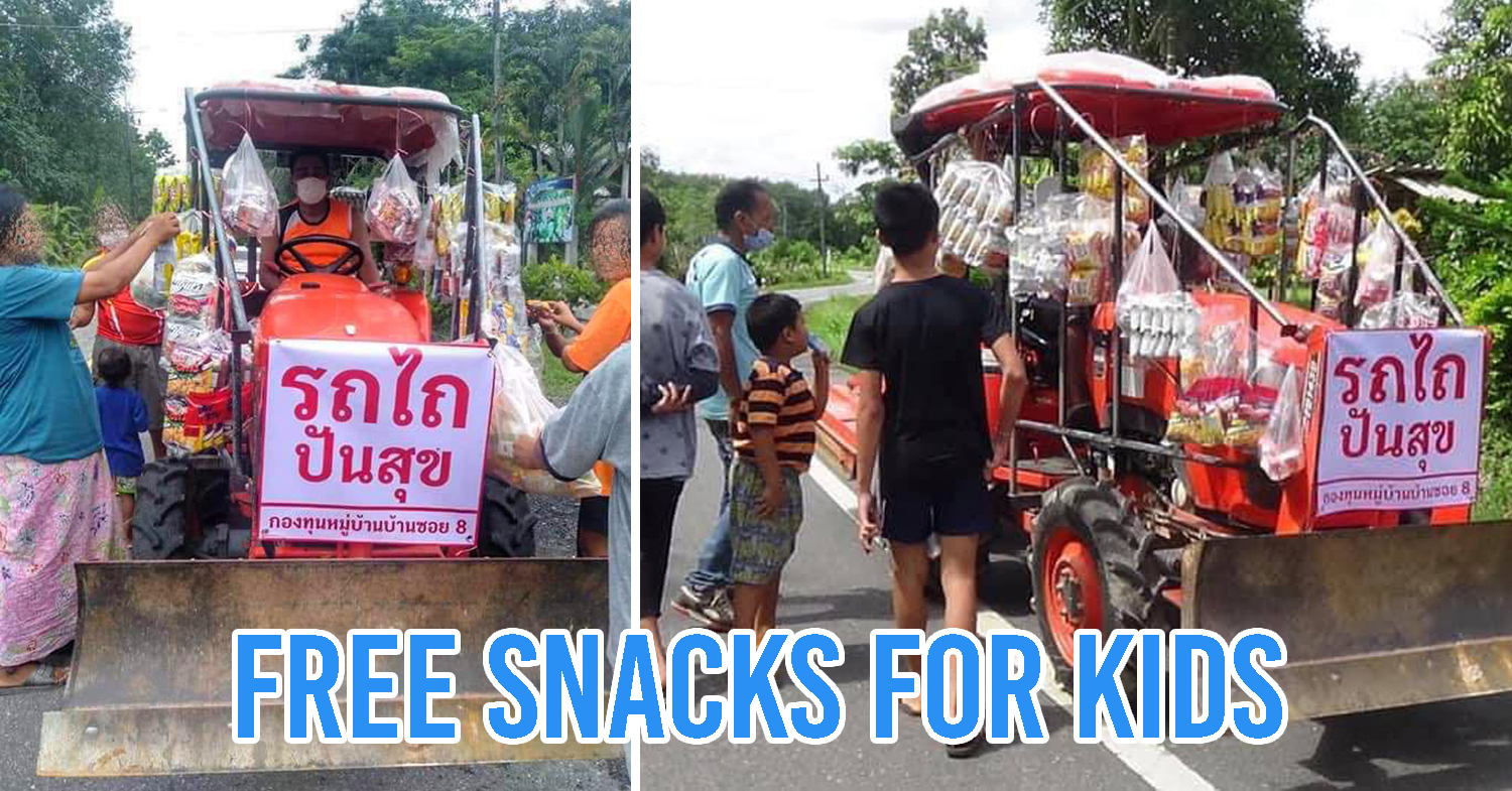 Community leader drives a tractor giving free snacks