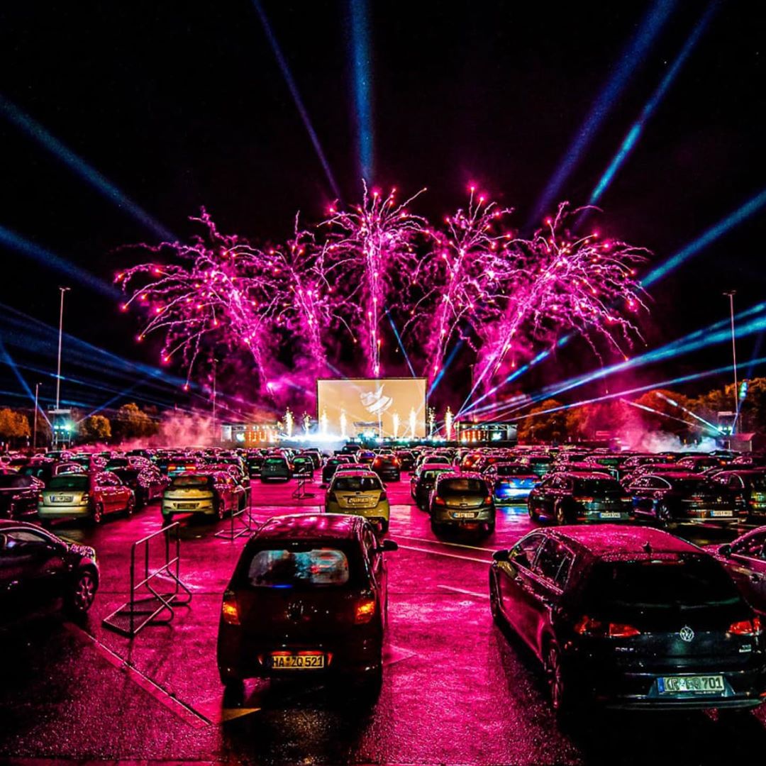 German Drive-In Party with live DJs and fireworks