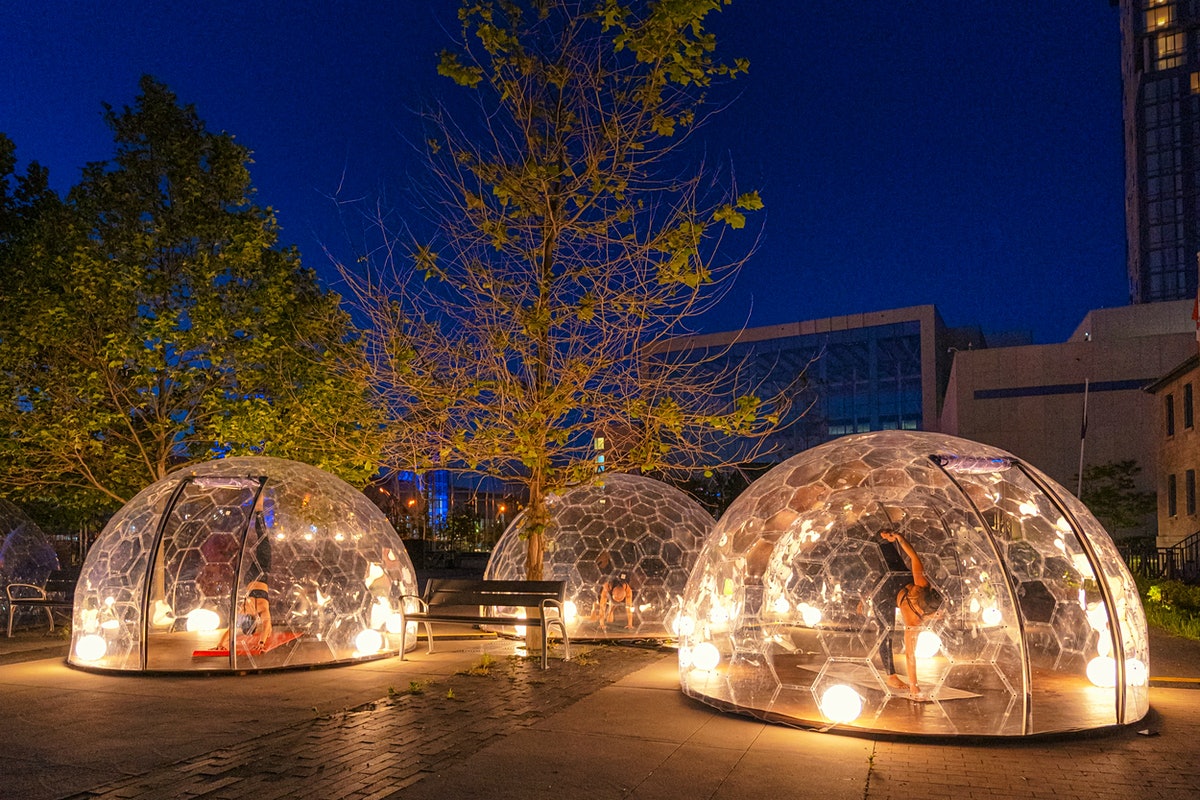 Yoga Classes Held Inside Giant Domes For Maximum Social Distancing