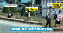 Student Spotted Hauling ~15KG Bag To School, Passerby Stops & Helps Her