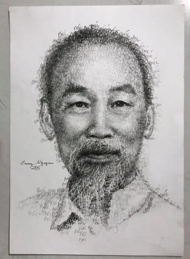 Student Draws Ho Chi Minh's Portrait With Vietnam's 63 Provinces' Names