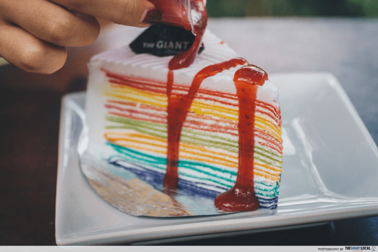 giant chiang mai rainbow cake slice