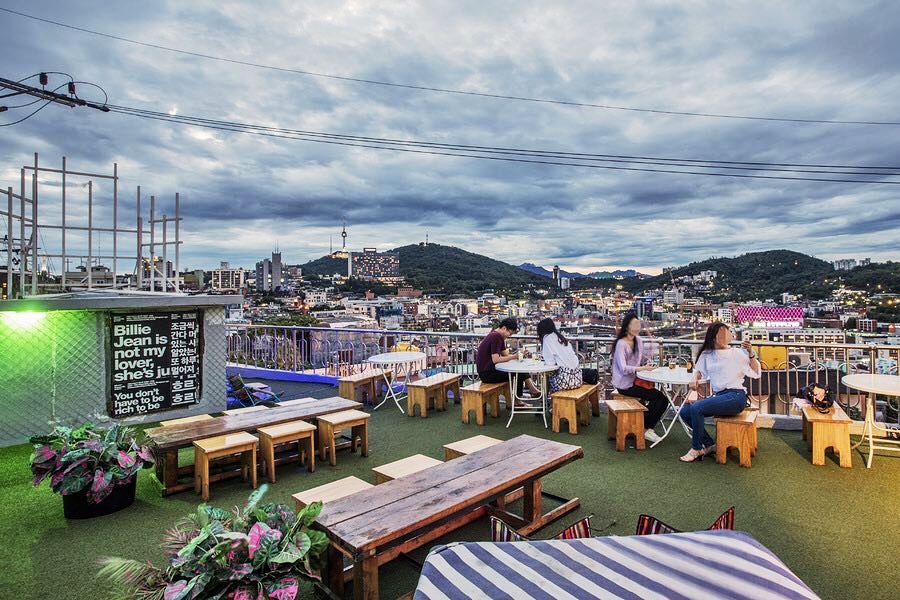 Seoul Restaurants view Korea - mmm records rooftop seating