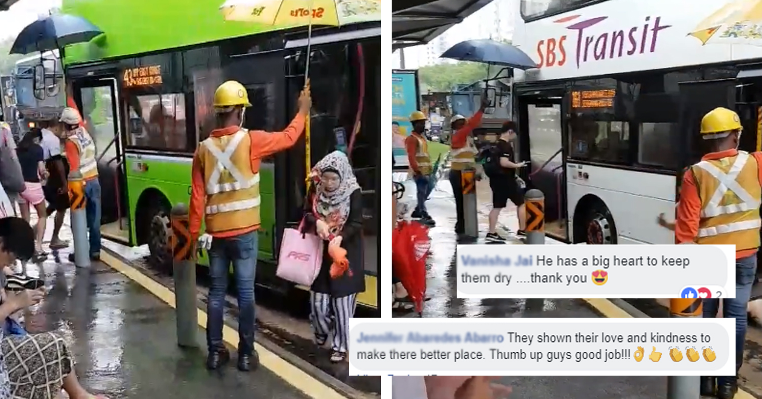 Foreign workers shielding commuters singapore