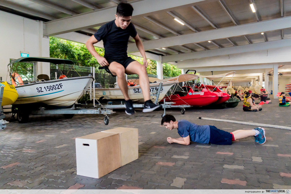 jumping over box
