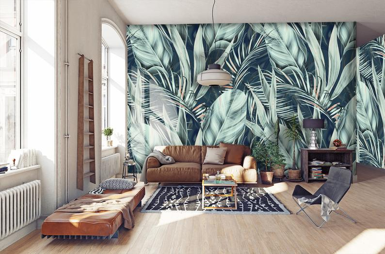 Graphic wallpaper in living room