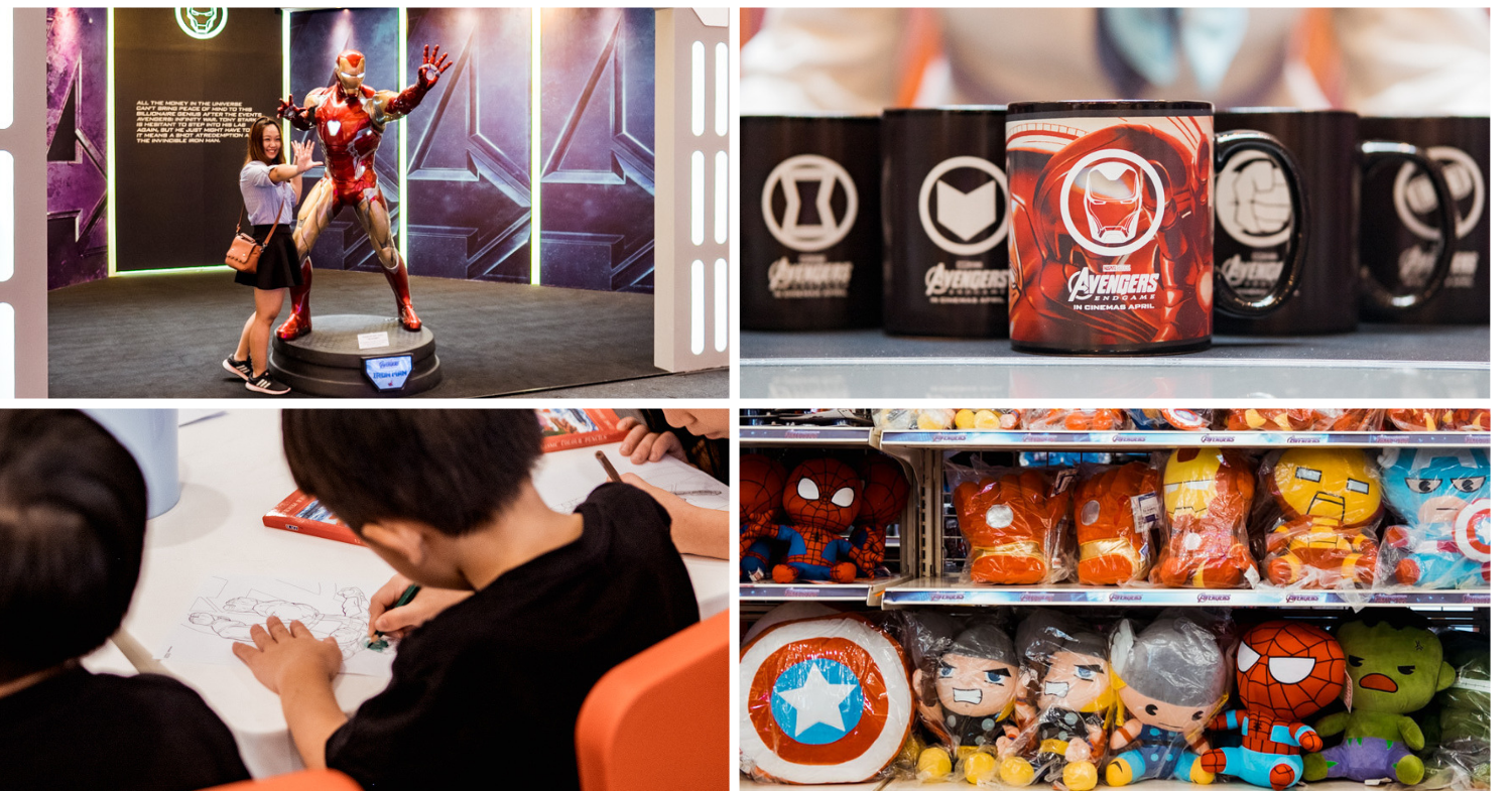Photo collage of Avengers Endgame pop-up in R&F mall