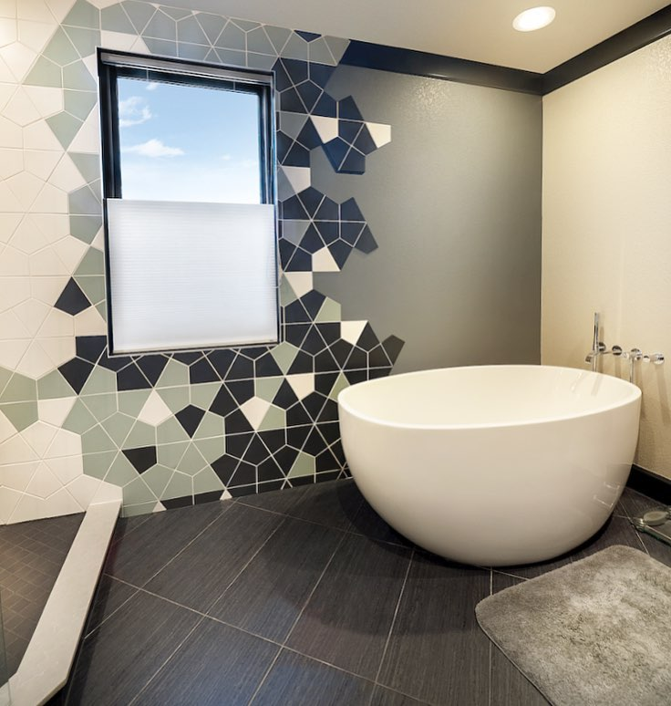 Geometric tiles in bathroom