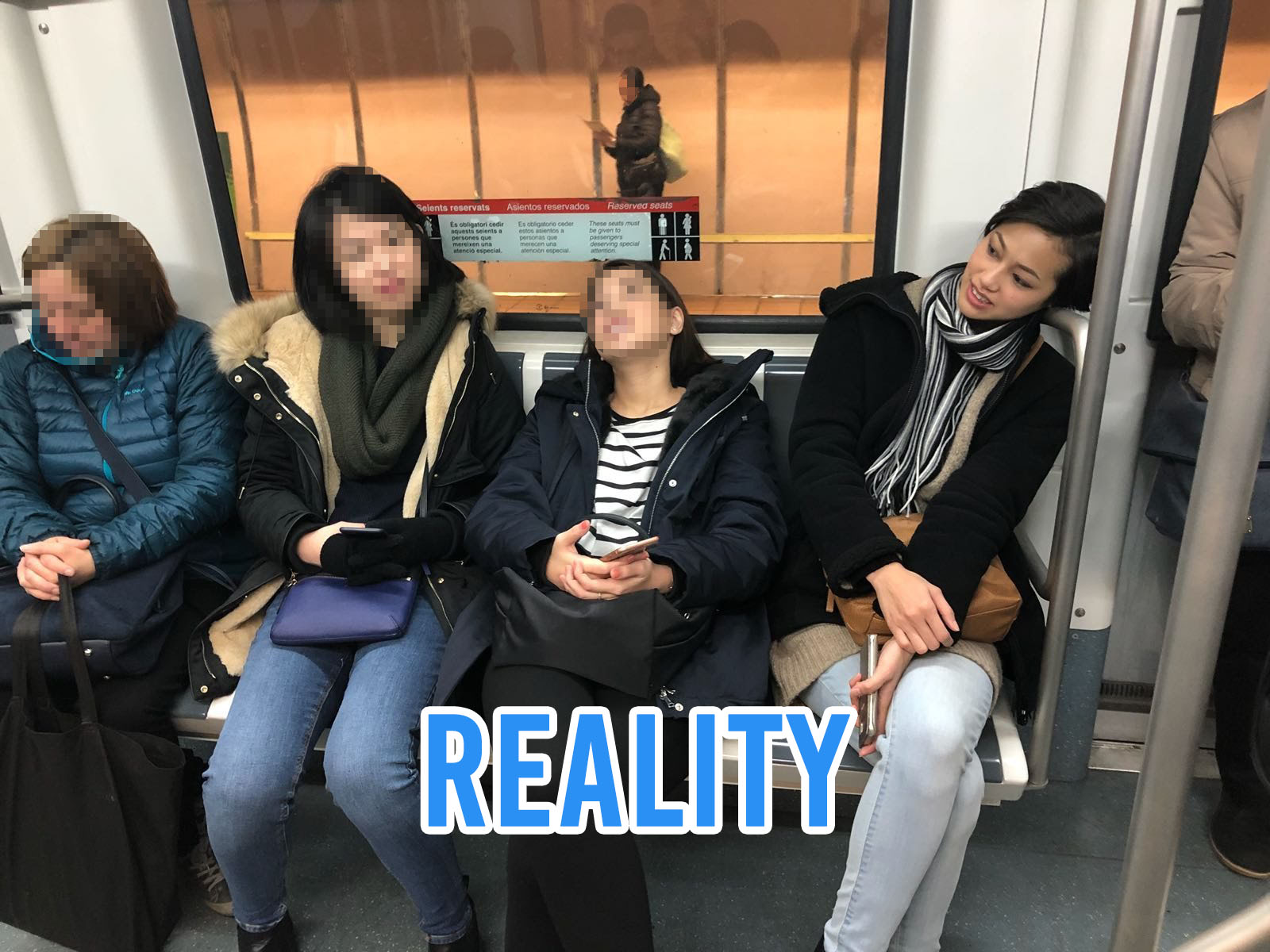 Tired people on a train