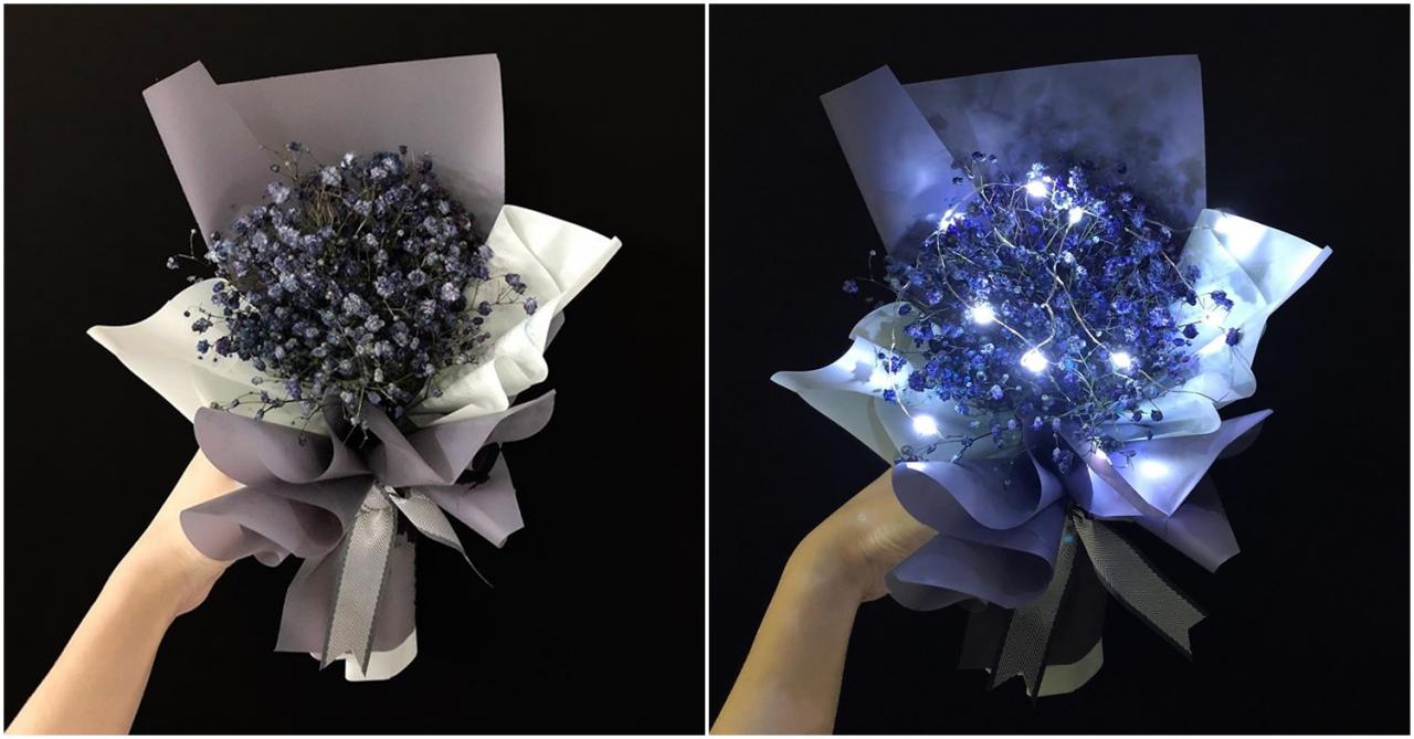Valentine's Day bouquets under - baby's breath with fairy lights