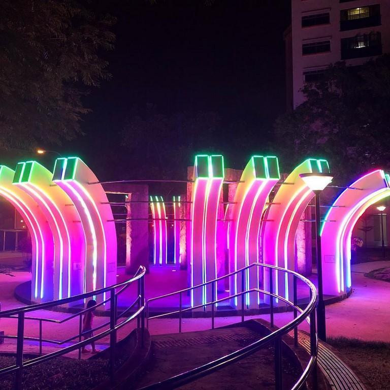neon colourful pillars fu shan garden