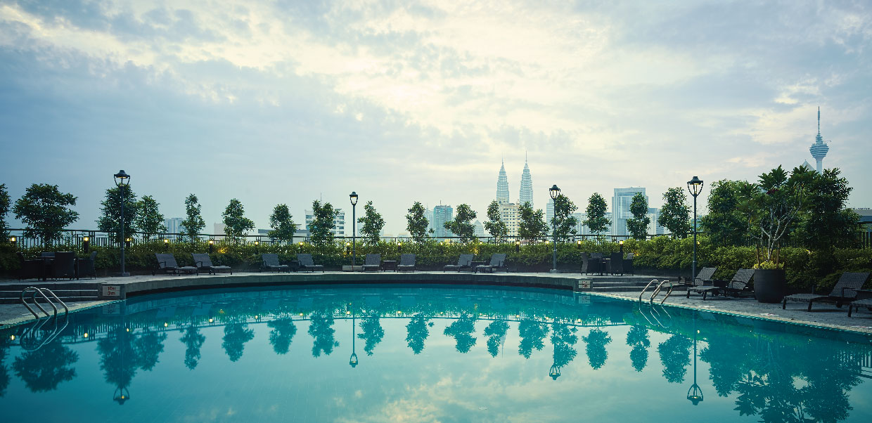 Swimming pool area overlooking KL City at Sunway Putra Hotel