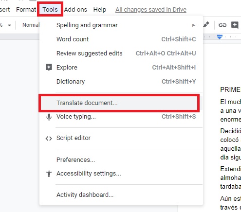 How to translate in Google Docs