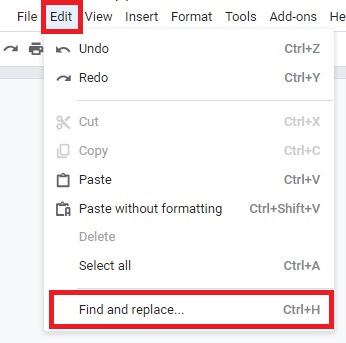 Find and replace words in Google Docs