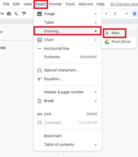 How to insert drawing in Google Docs