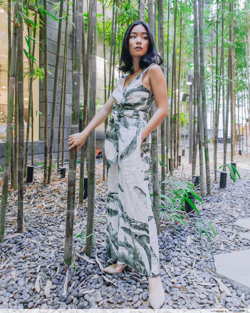 Girl at bamboo trees at Jewel Changi