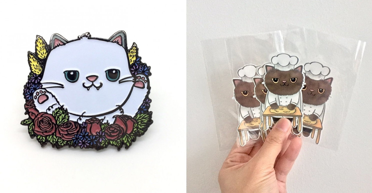 Cat pins and stickers Fluffette